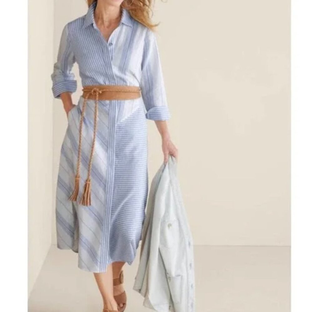 Soft Surroundings Size Medium Seaport Linen Hidden Placket Midi Dress